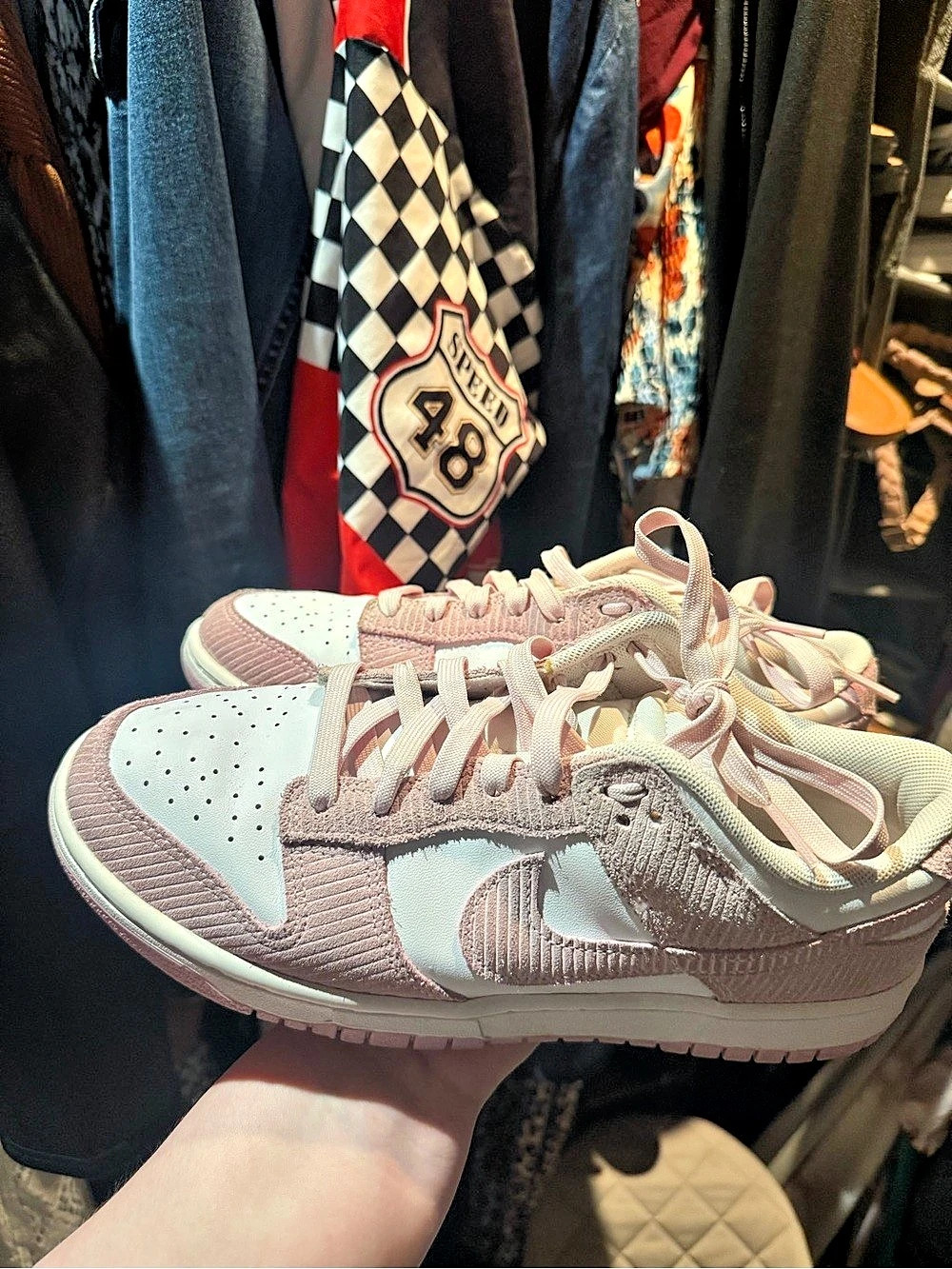 Nike Dunk Low Pink Corduroy & White Sneakers US 10